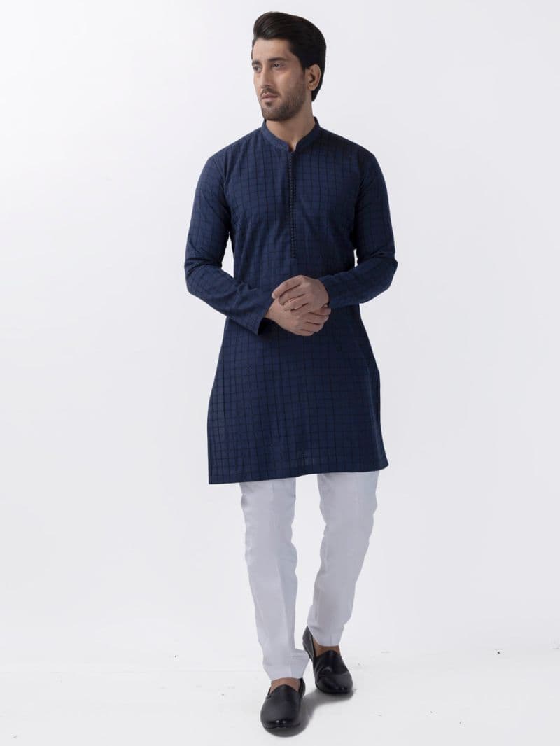 Navy Blue Cotton Kurta thumbnail