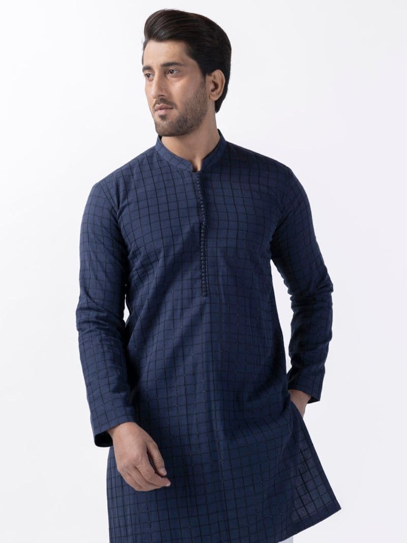 Navy Blue Cotton Kurta thumbnail