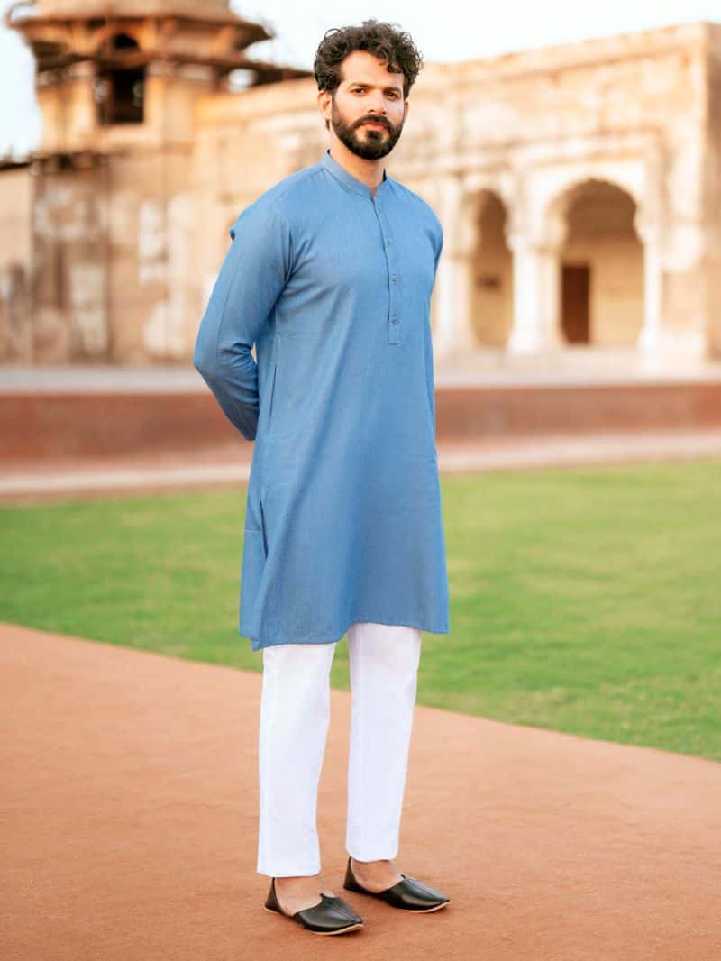 Denim Blue Blended Kurta