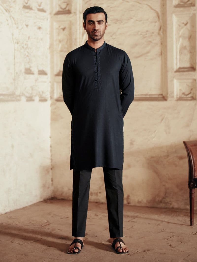 Navy Blue Blended Kurta thumbnail