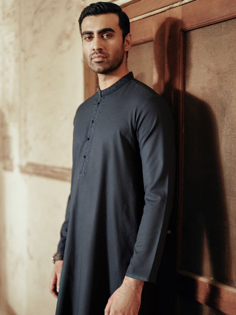 Navy Blue Blended Kurta thumbnail