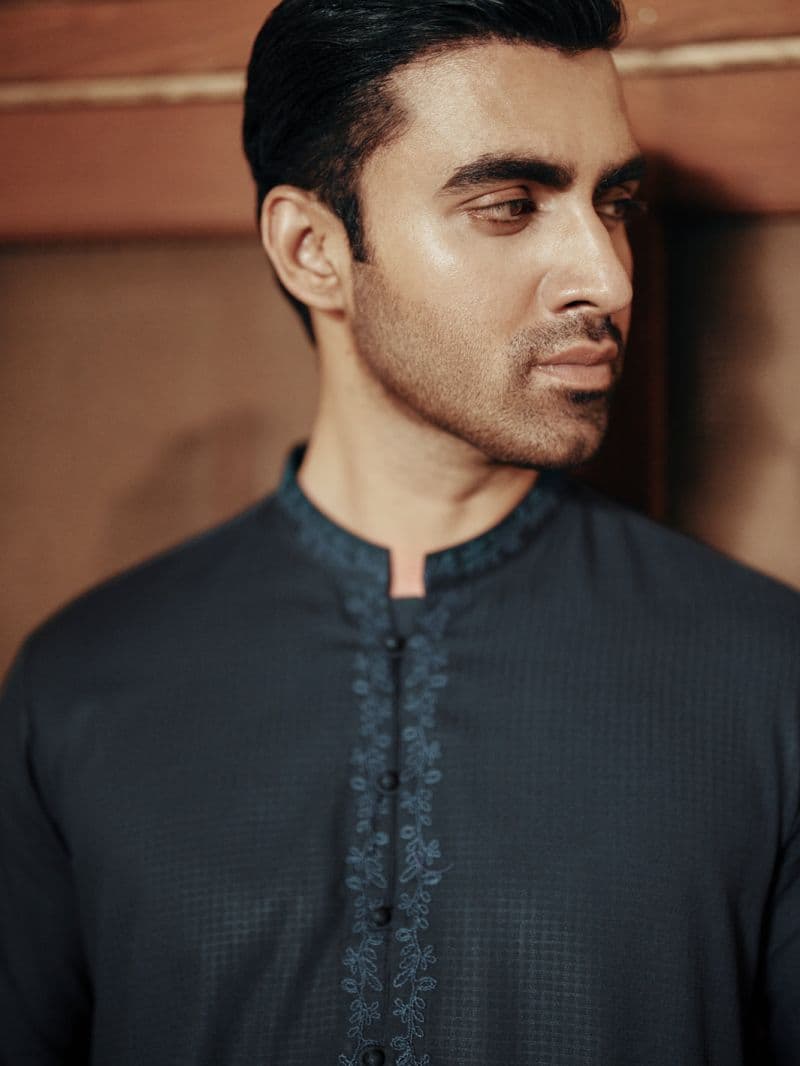 Navy Blue Blended Kurta thumbnail