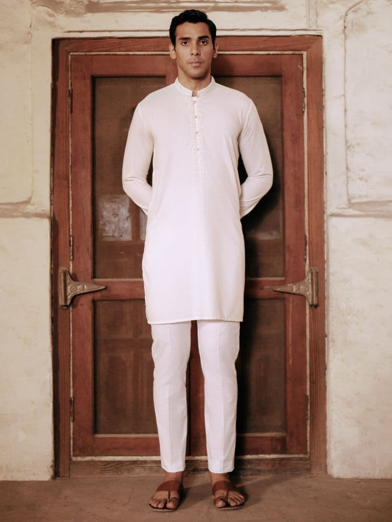Off White Blended Kurta thumbnail