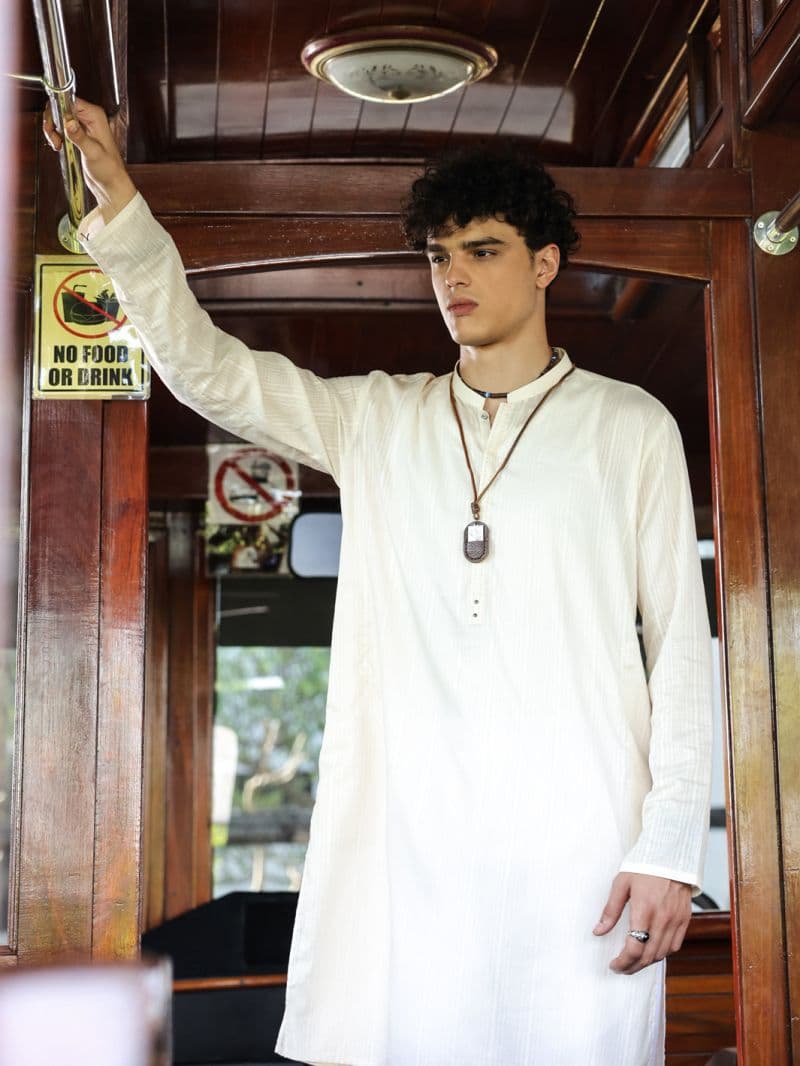 Off White Cotton Kurta thumbnail