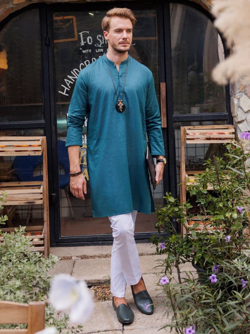 Teal Blue Cotton Kurta thumbnail
