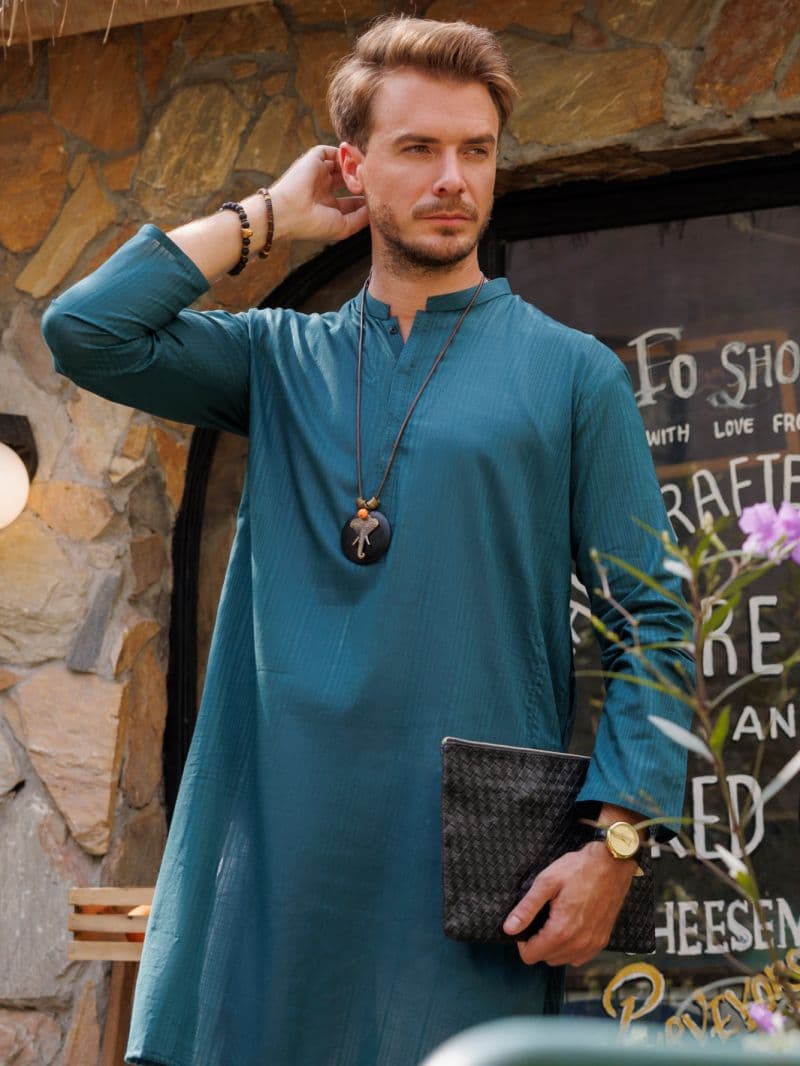 Teal Blue Cotton Kurta thumbnail