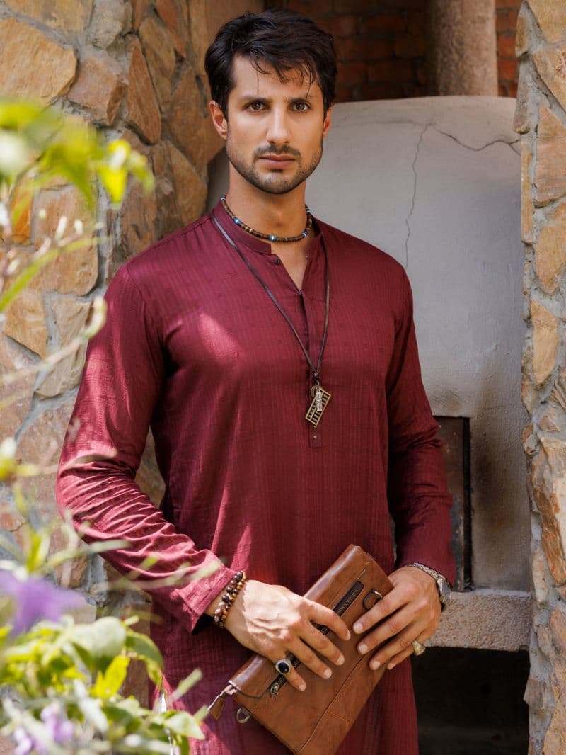 Maroon Cotton Kurta thumbnail