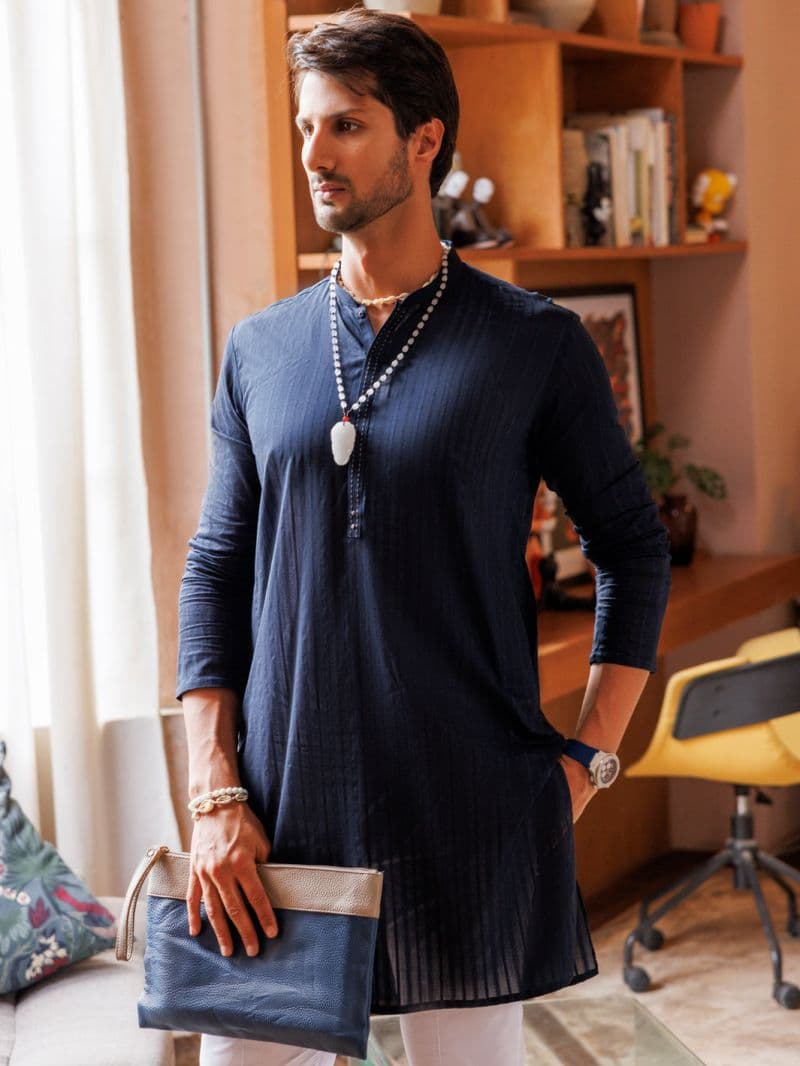 Midnight Blue Cotton Kurta thumbnail