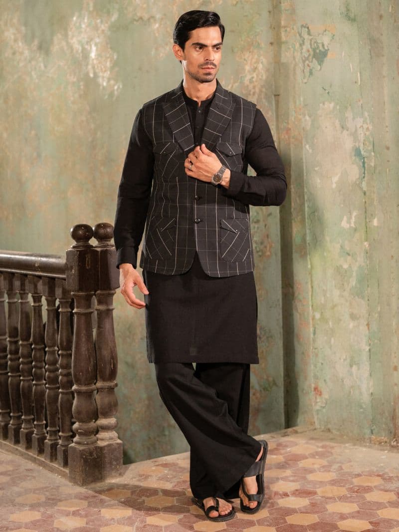 Black Cotton Waistcoat thumbnail