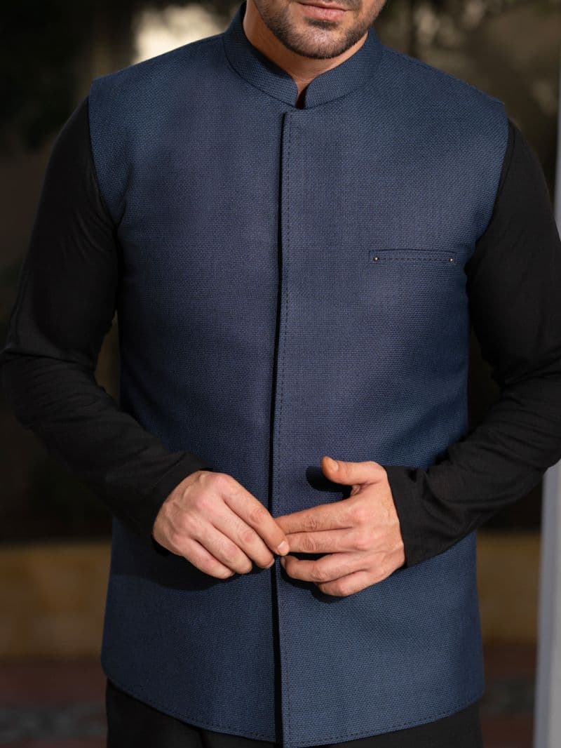 Navy Blue Blended Waistcoat thumbnail