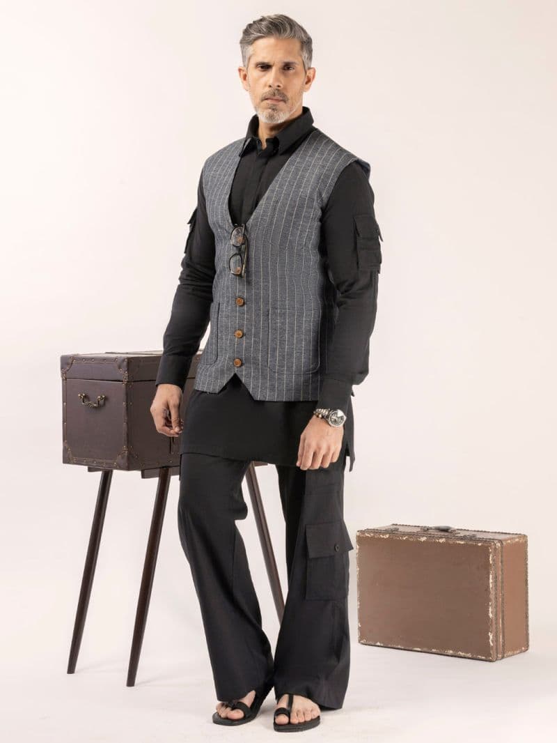 Blue Linen Waistcoat thumbnail