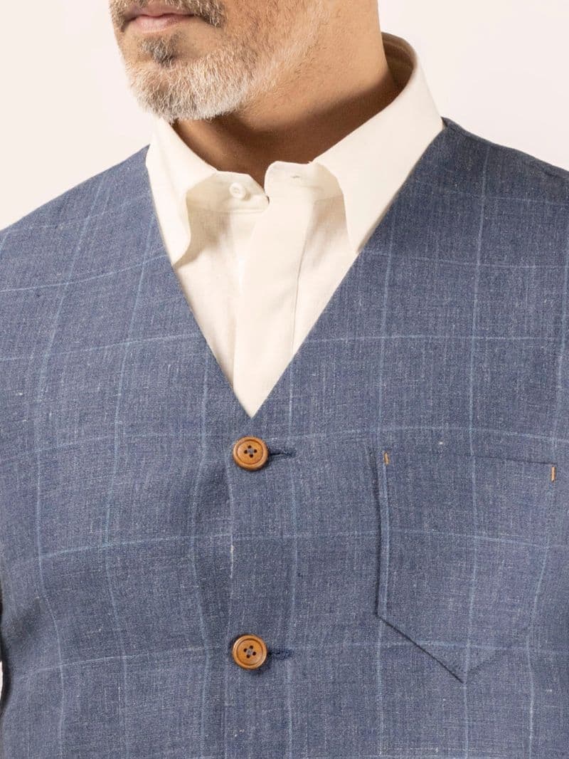 Blue Linen Waistcoat thumbnail