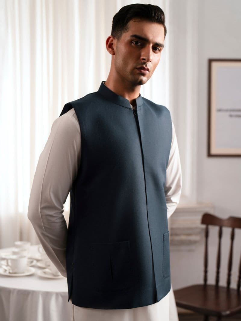 Teal Green Blended Waistcoat thumbnail