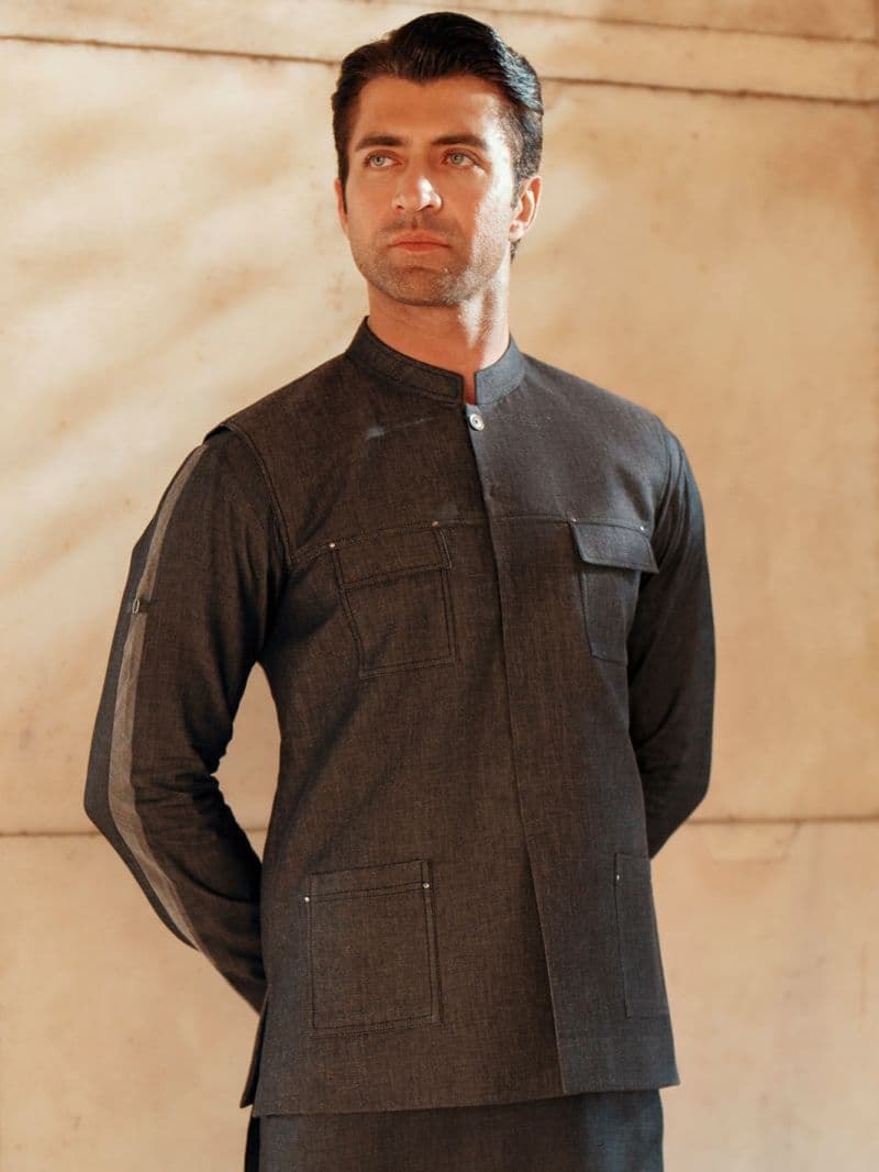 Charocal Grey Cotton Waistcoat thumbnail