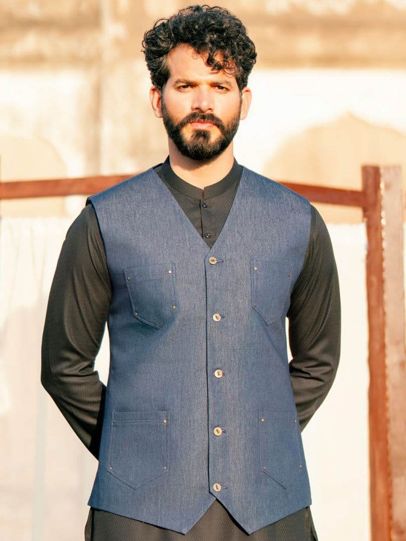 Indigo Polyester Cotton Waistcoat thumbnail