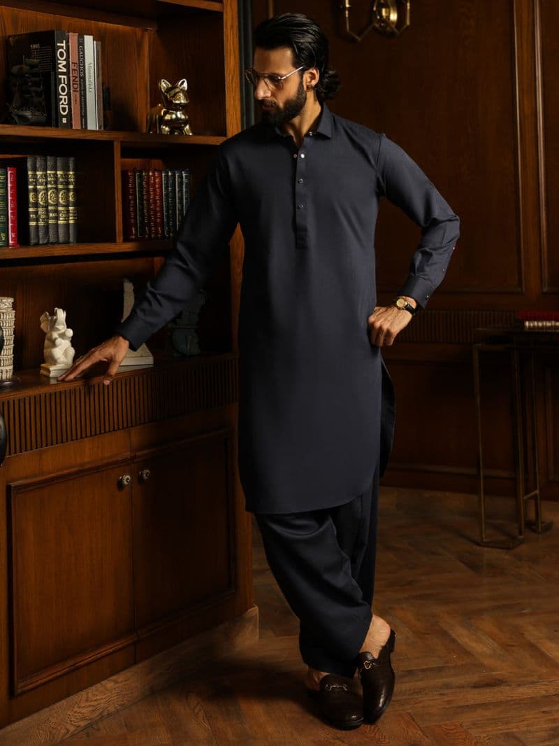 Navy Blue Cut & Sew Kameez Shalwar thumbnail