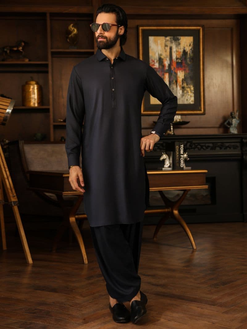 Dark Grey Plain Kameez Shalwar thumbnail