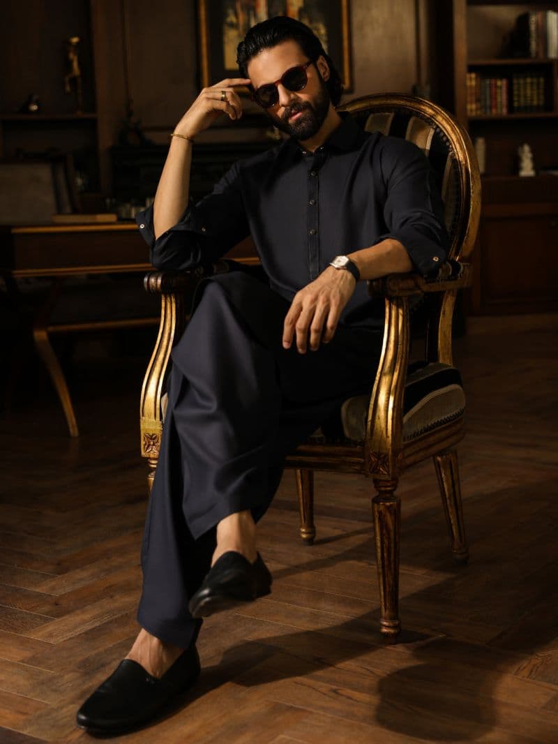 Dark Grey Plain Kameez Shalwar thumbnail