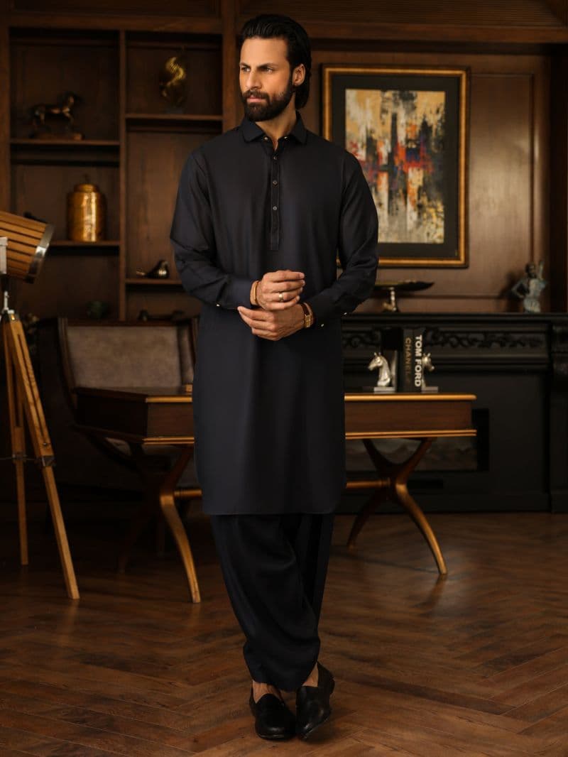 Dark Grey Plain Kameez Shalwar thumbnail