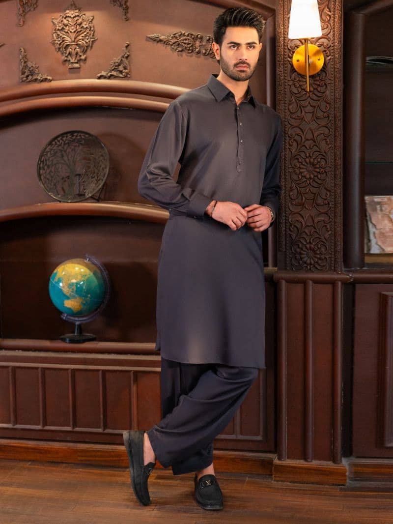 Charcoal Grey Cut & Sew Kameez Shalwar thumbnail