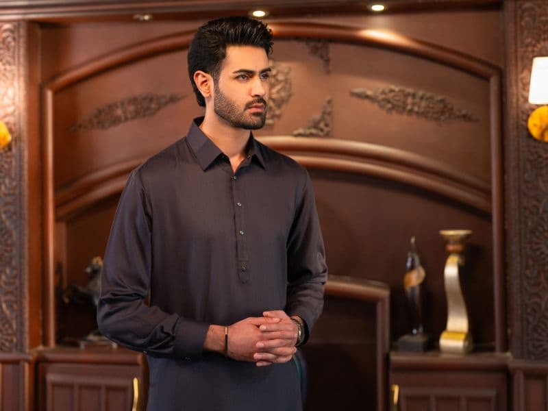 Charcoal Grey Cut & Sew Kameez Shalwar thumbnail