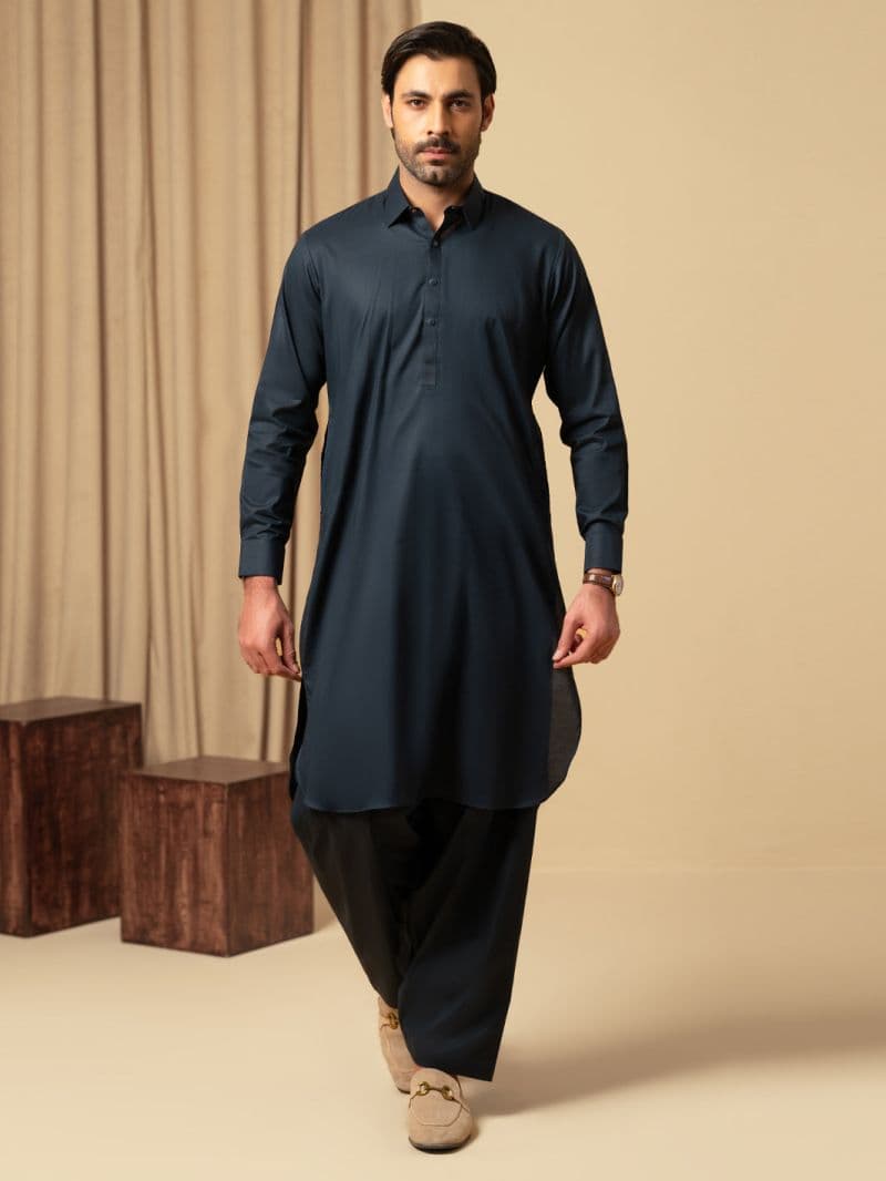 Navy Blue Cotton Kameez Shalwar thumbnail