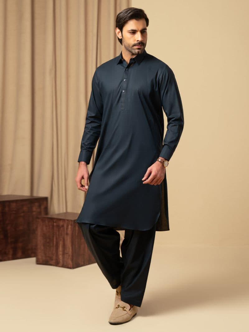 Navy Blue Cotton Kameez Shalwar thumbnail