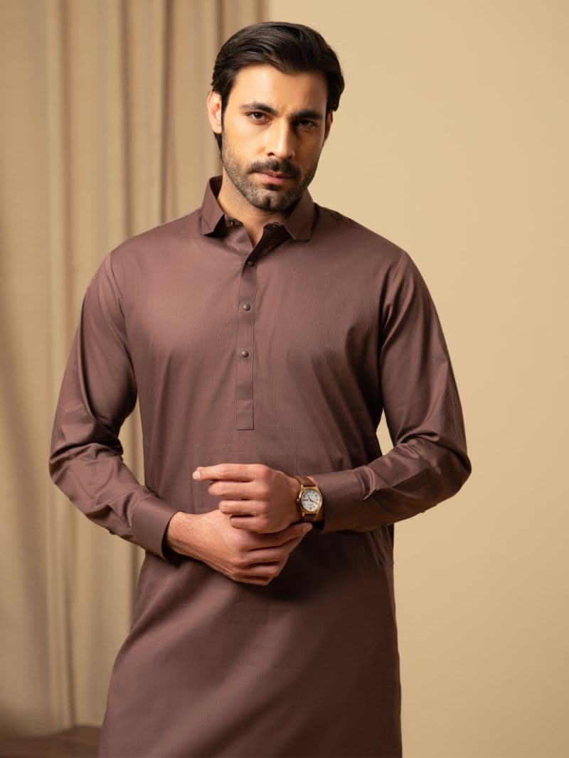 Brown Cotton Kameez Shalwar thumbnail