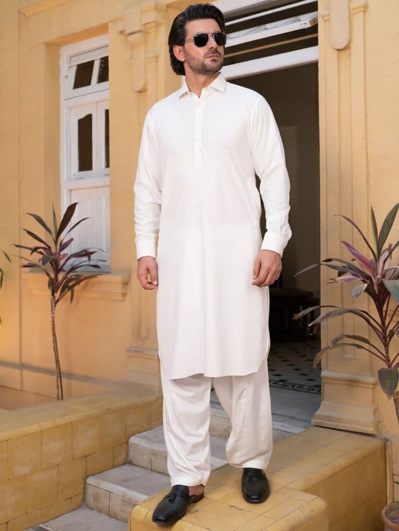 Off White Blended Kameez Shalwar thumbnail