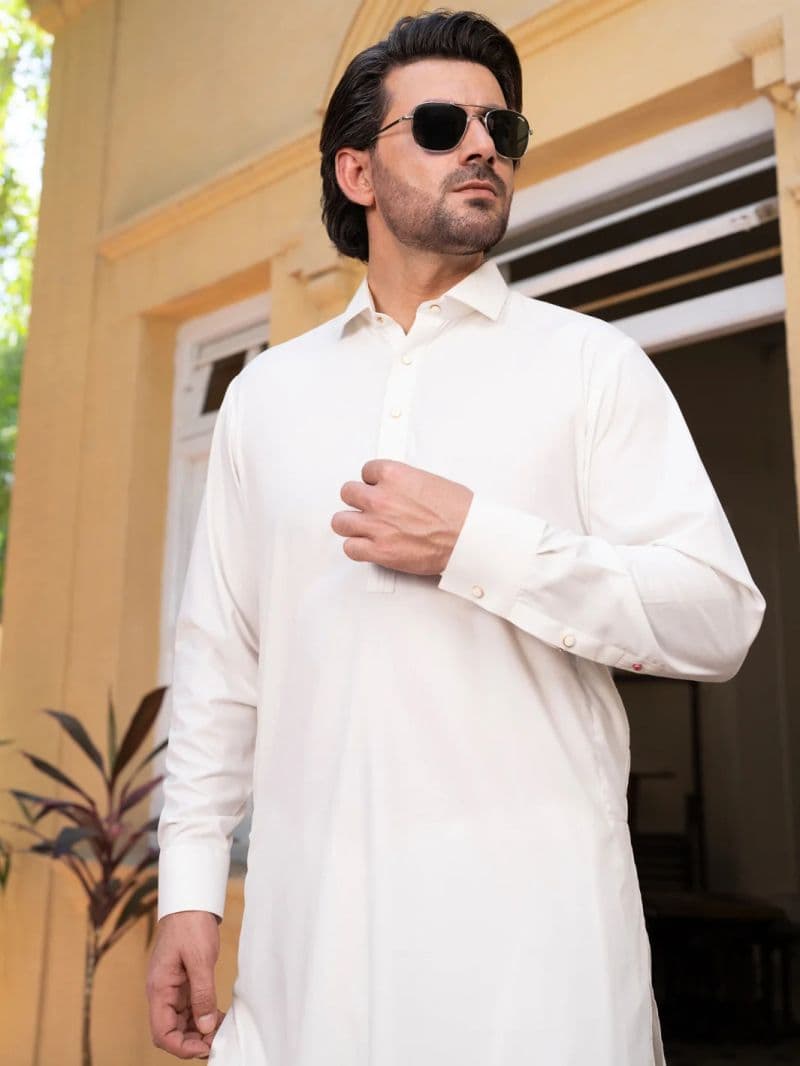 Off White Blended Kameez Shalwar thumbnail