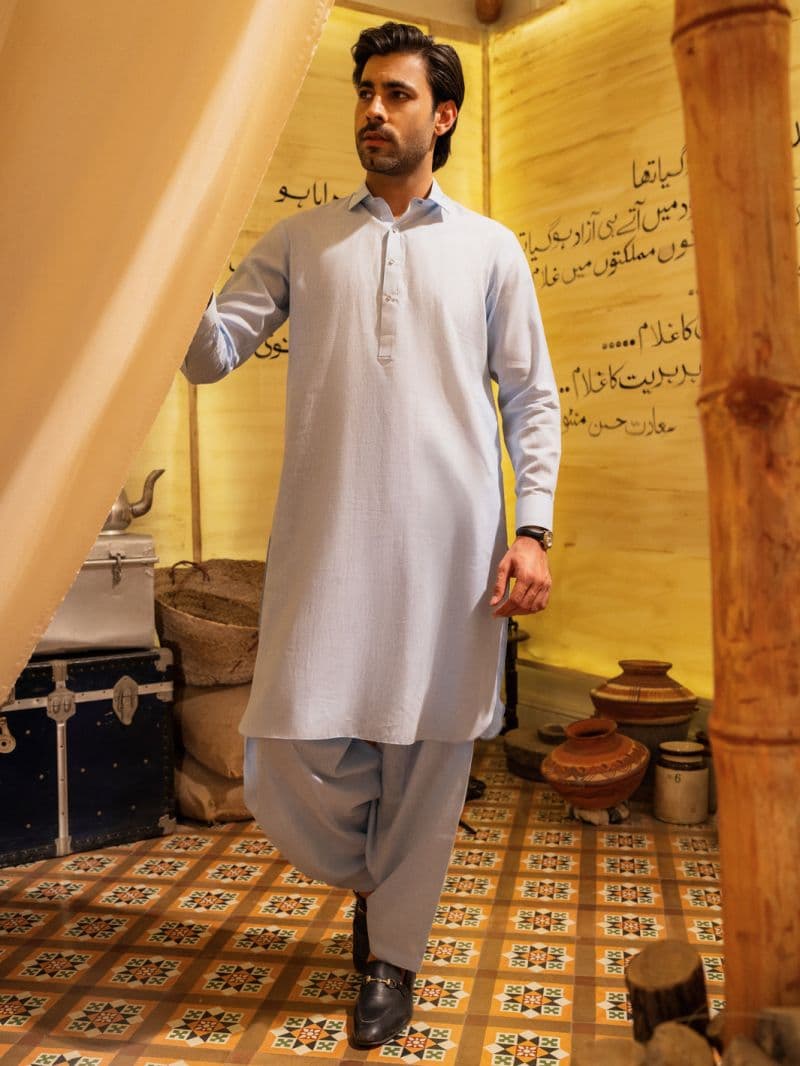 Sky Blue Blended Kameez Shalwar thumbnail