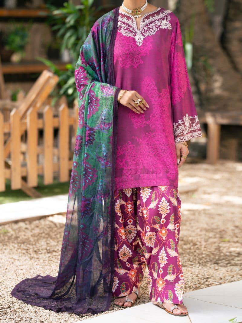 Plum Silk Lawn 3Pc Stitched thumbnail