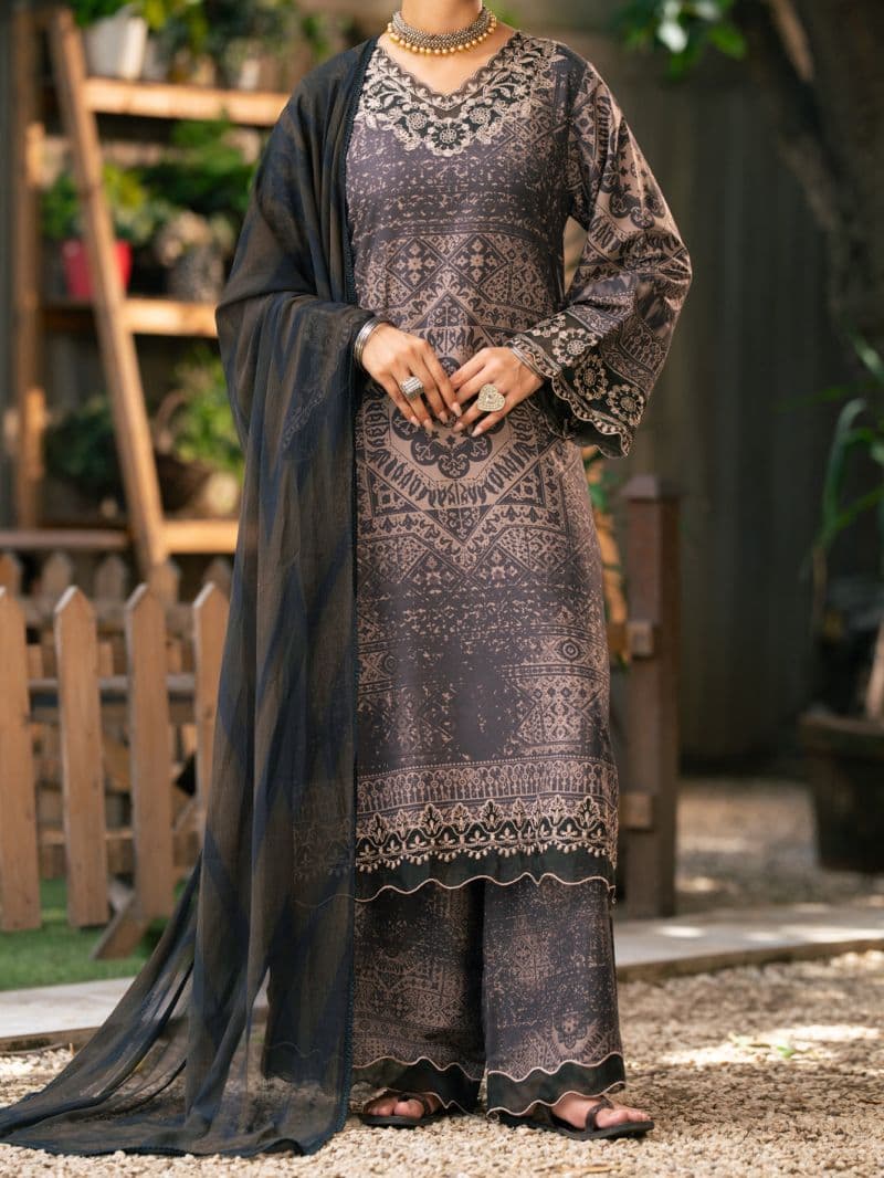 Brown Silk Lawn 3Pc Stitched thumbnail