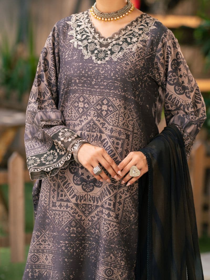 Brown Silk Lawn 3Pc Stitched thumbnail