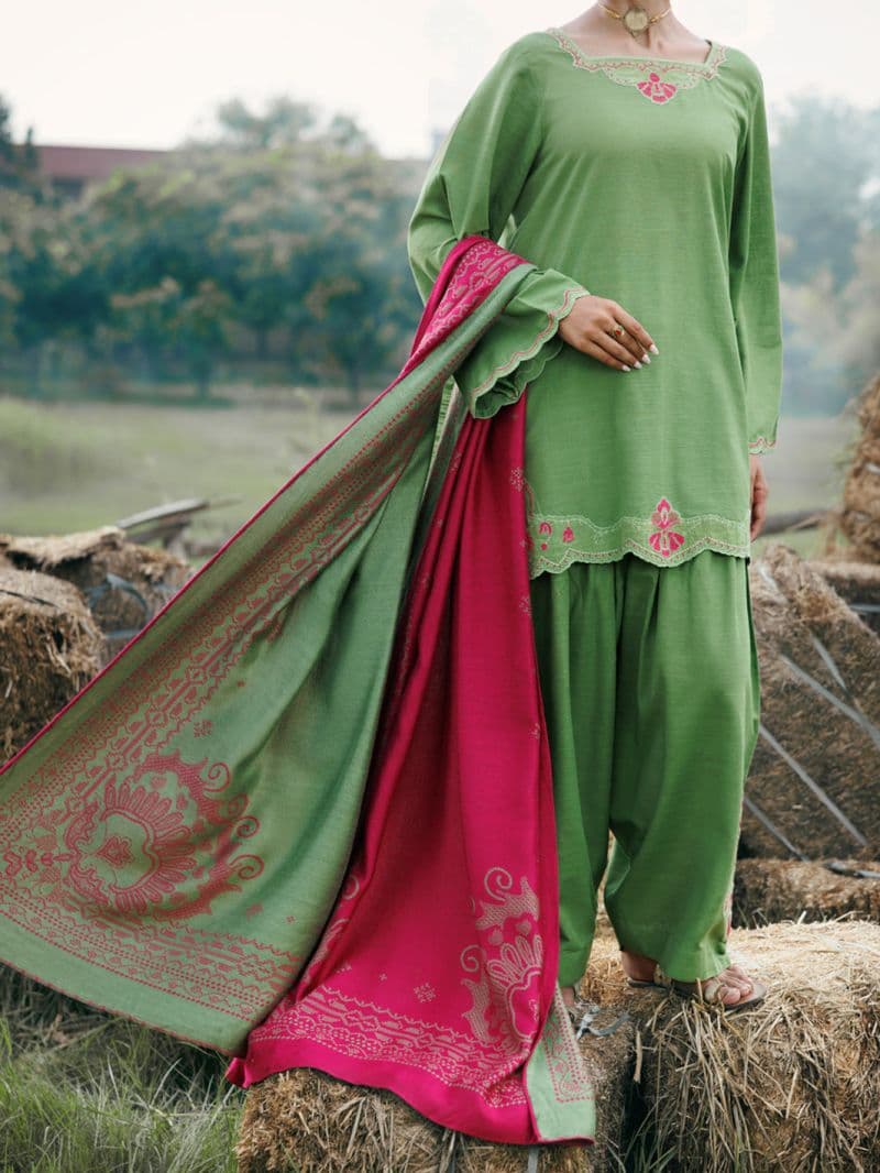 Parrot Green Light Khaddar Stitched 3Pc thumbnail