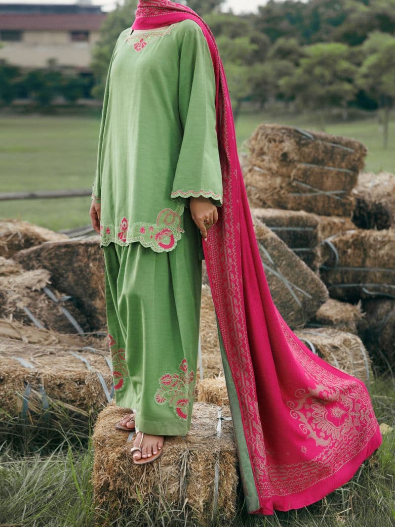 Parrot Green Light Khaddar Stitched 3Pc thumbnail