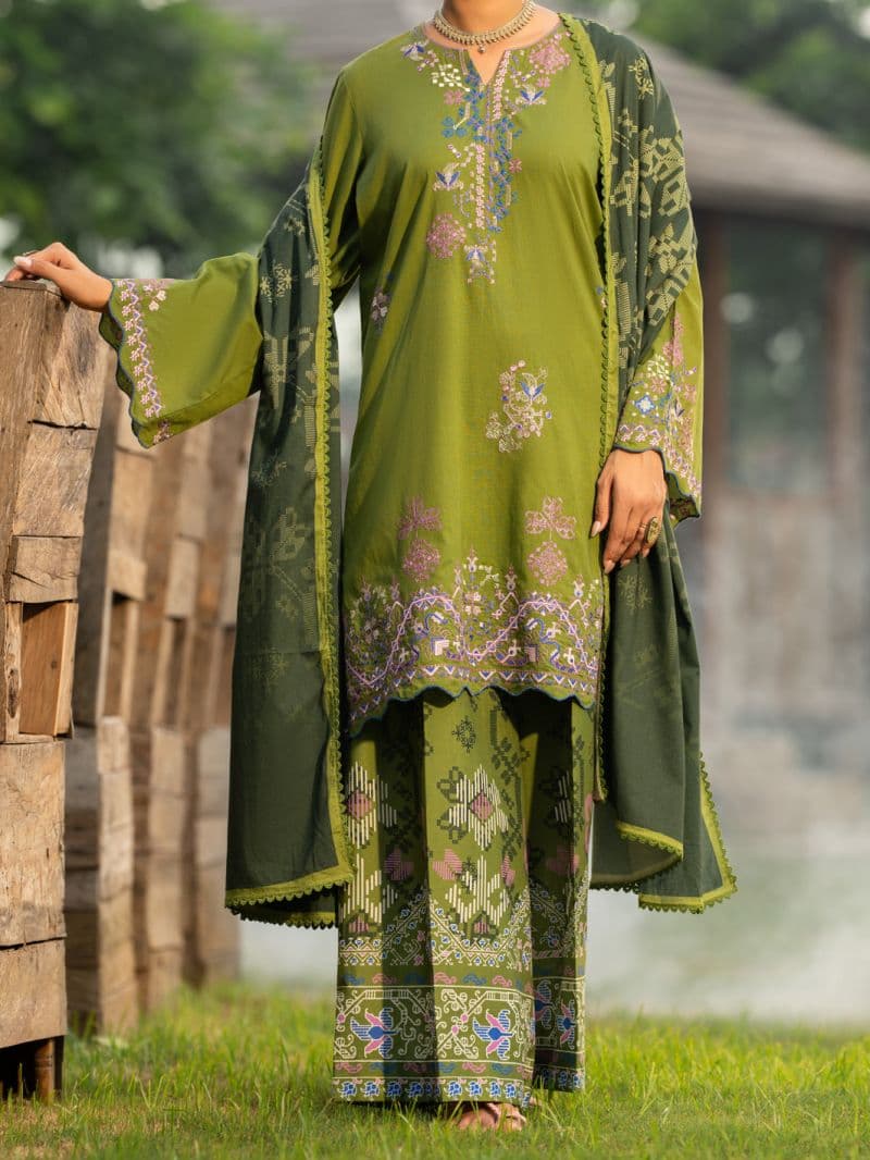 Lime Green Cambric 3Pc Stitched thumbnail