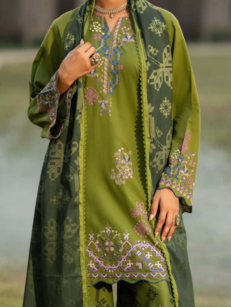 Lime Green Cambric 3Pc Stitched - alternate view