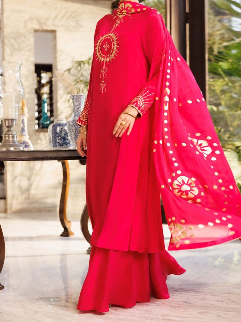 Fuchsia Viscose Sheesha Silk 3Pc Stitched thumbnail