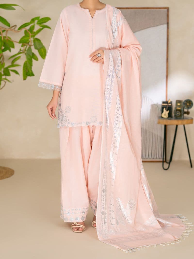 Pink Lurex Cotton Stitched 3Pc thumbnail