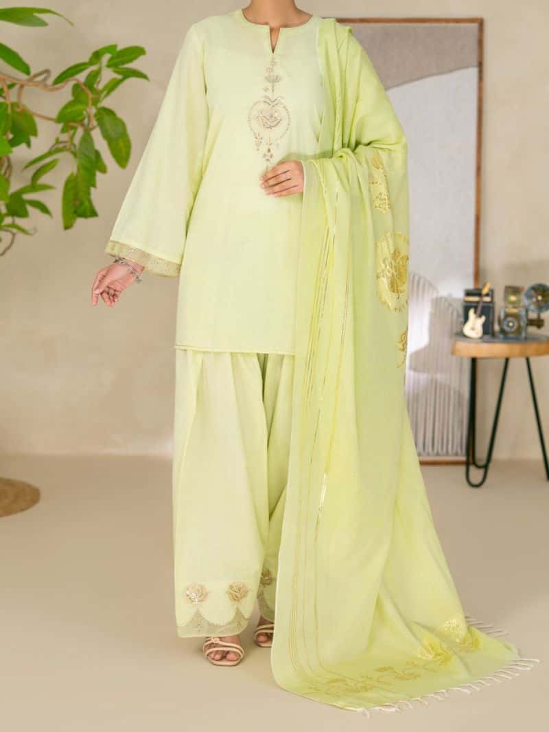 Light Green Golden Zari Lawn Stitched 3Pc- ALP-3PS-2618