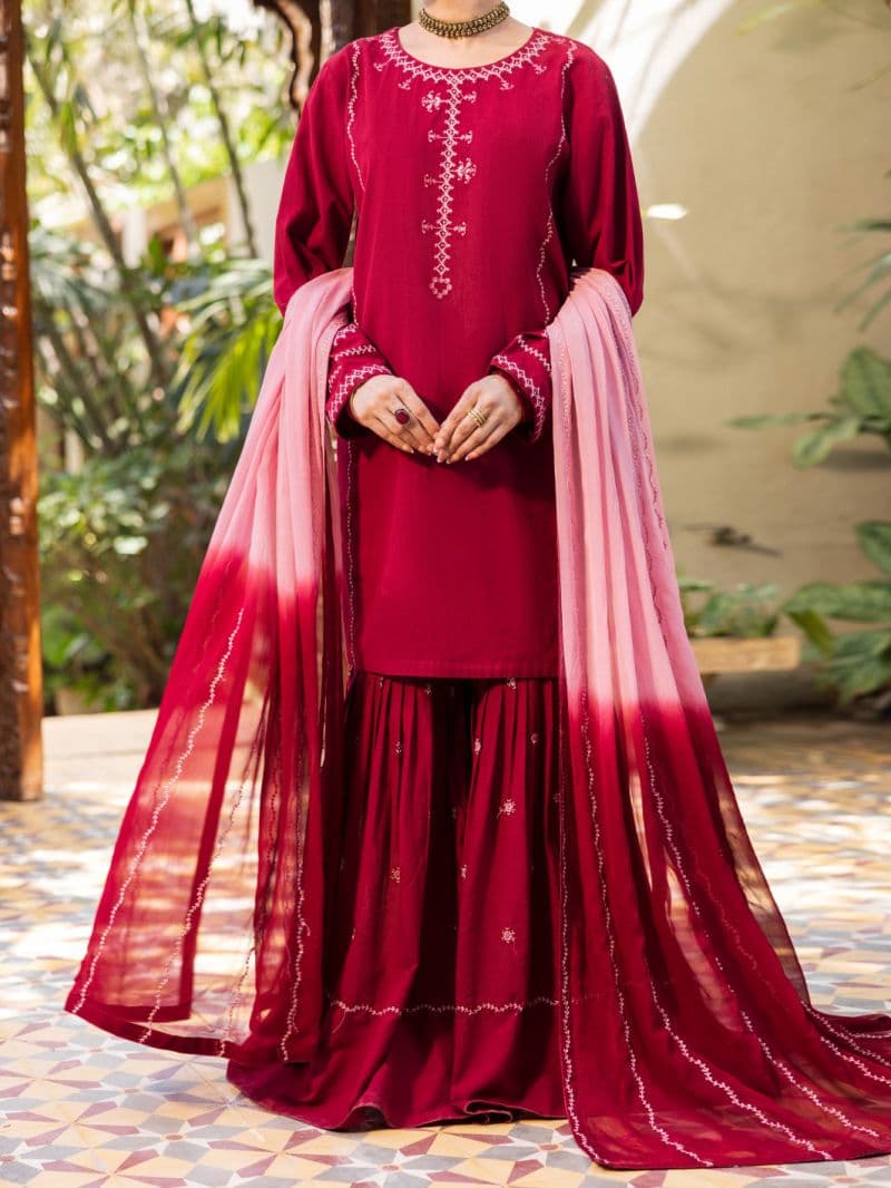 Maroon Cambric Stitched 3Pc- ALP-3PS-2599 thumbnail