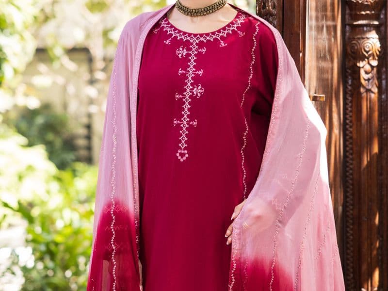 Maroon Cambric Stitched 3Pc- ALP-3PS-2599 thumbnail