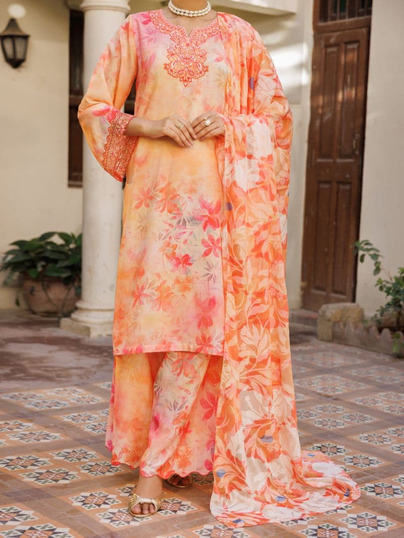 Peach Silk Lawn Stitched 3Pc- ALP-3PS-2606 thumbnail