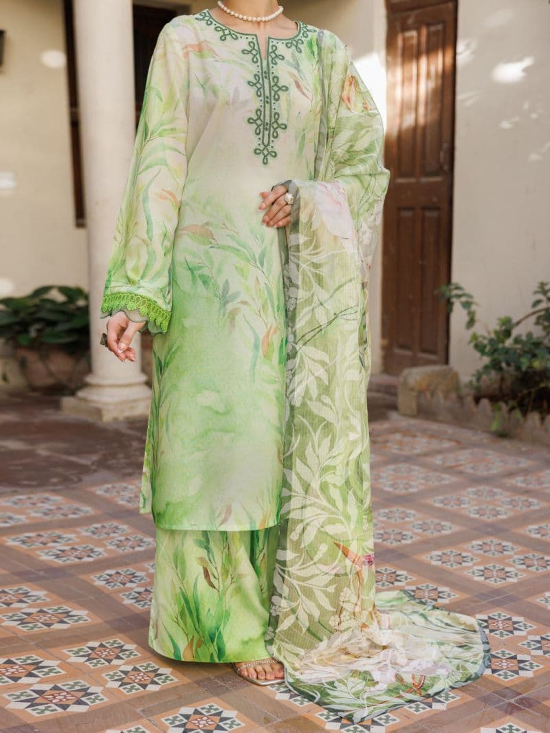 Light Green Silk Lawn Stitched 3Pc- ALP-3PS-2605 thumbnail
