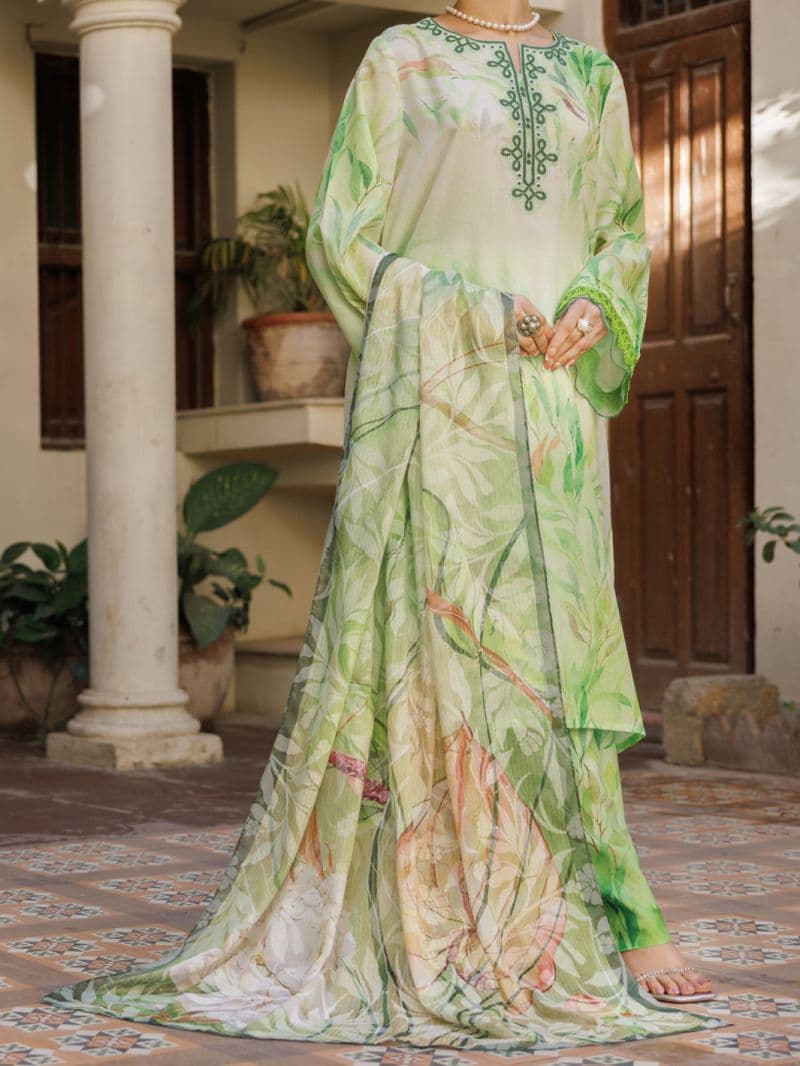 Light Green Silk Lawn Stitched 3Pc- ALP-3PS-2605 thumbnail