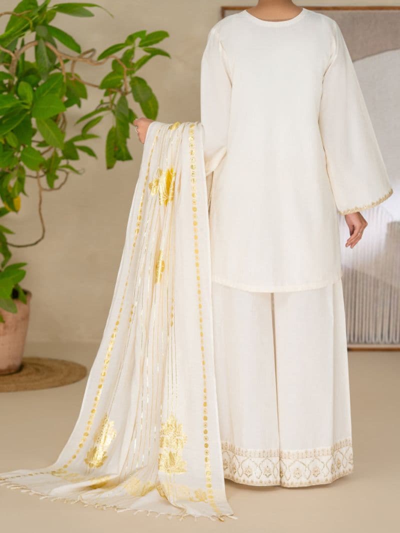 Off White Yarn Dyed Lurex Stitched 3Pc- ALP-3PS-2616 thumbnail