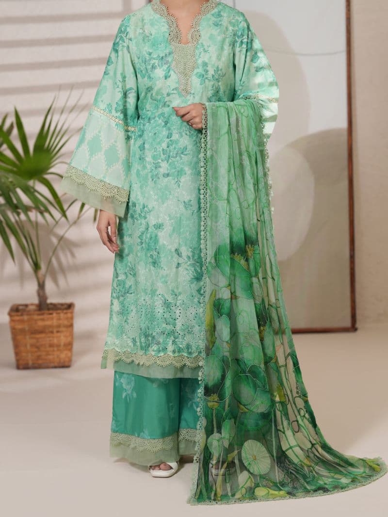 Light Green Silk Lawn Stitched 3Pc thumbnail