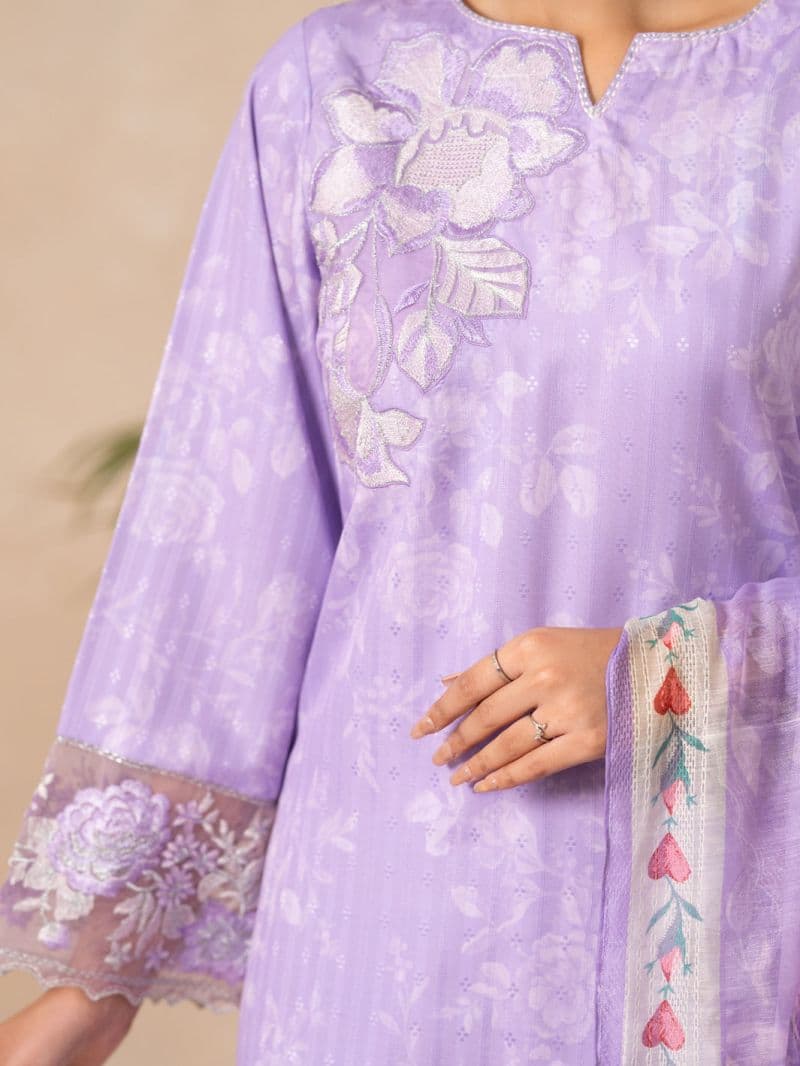 Lilac Swiss Jacquard 3Pc Stitched thumbnail