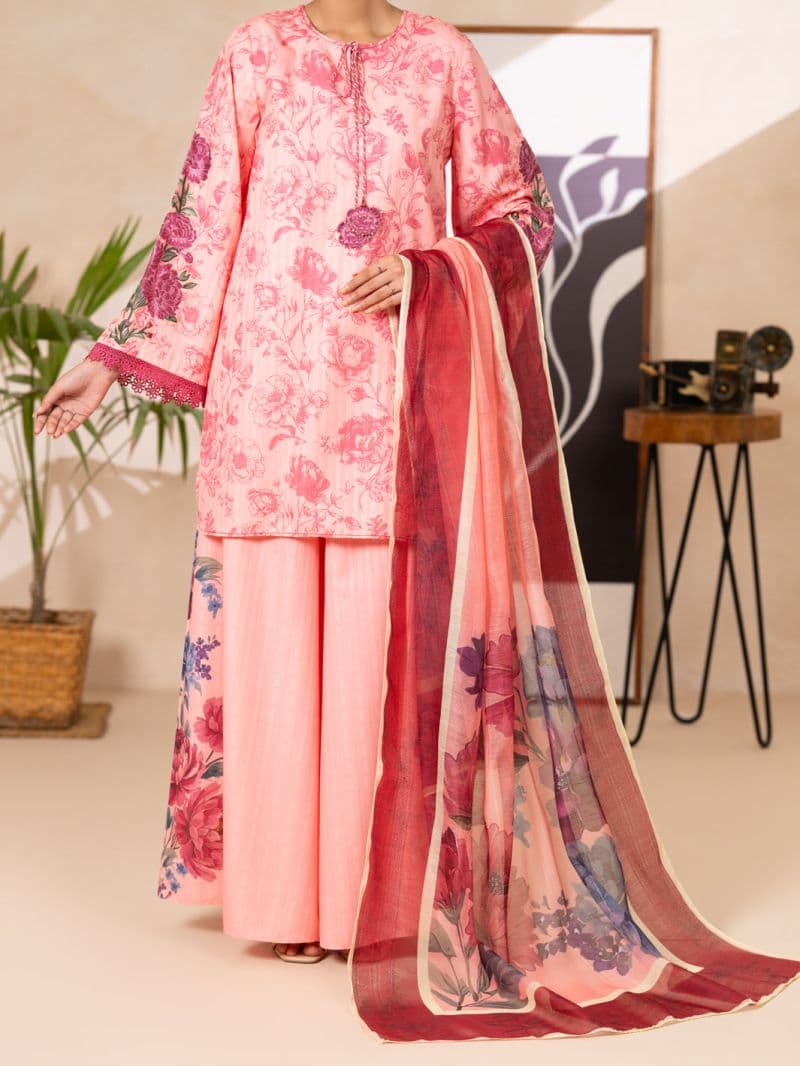 Pink Swiss Jacquard 3Pc Stitched thumbnail